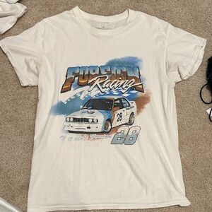 Vintage Racing Graphic Tee - White with Blue & Brown